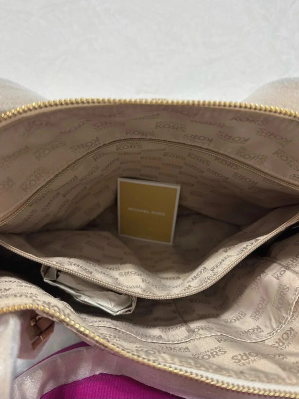 NWT Michael Kors Cream and Taupe Logo Tote with Gold Charm